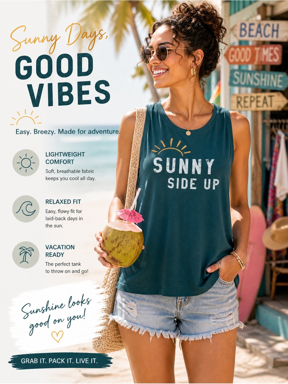 Sunny Side Up Graphic Tank Top - Teal size XL